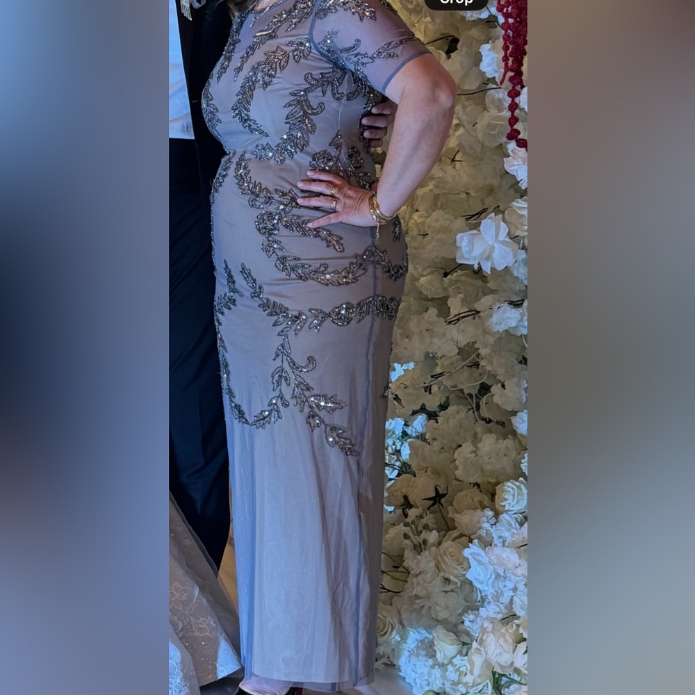 Adrianna Papell Taupe Embellished Maxi Dress